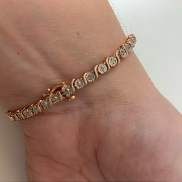 Tennis Bracelet 10K Rose Gold Plated .925 Sterling Silver 1.0 Cttw Diamond - Picture 10 of 14